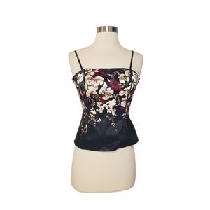 White House Black Market Size 00 Black Red & Ivory Floral Bustier Corset Top
